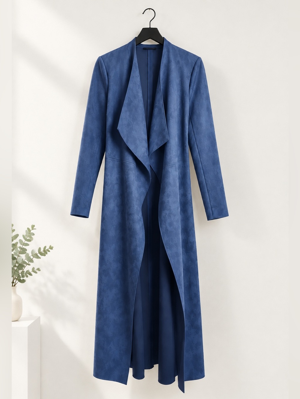JustFab Navy Blue waterfall Draped Front Long Trench Coat L-XL